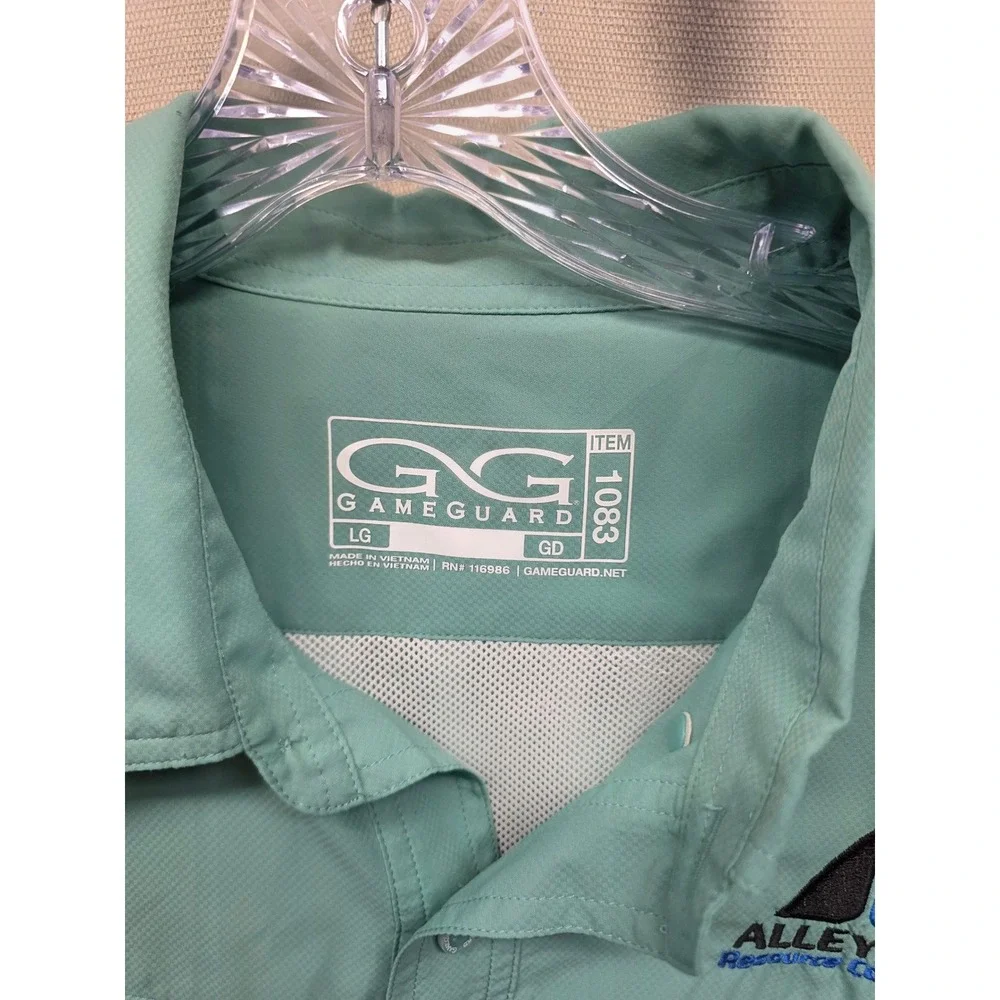 GameGuard Mens Short Sleeve Fishing Shirt Seafoam Green Alleyton Logo Large 1083